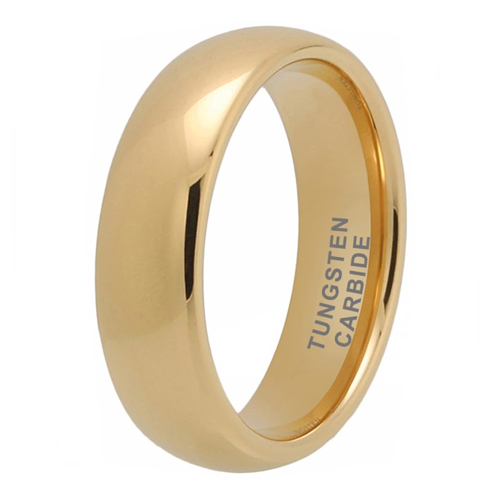 TUTISS 6mm Gold Tungsten Rings for Men Women Engagement Wedding Bands Domed Polished Comfort Fit Size 10