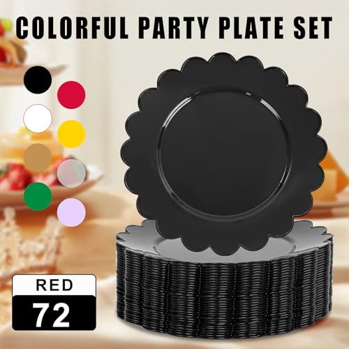 SUT 72 PSC Black Plastic Plates, Plates Disposable Heavy Duty, black Disposable Dinner Plates, 10.25inch plastic Dinner plate for Party - color: Black, size: 10.25 Inch