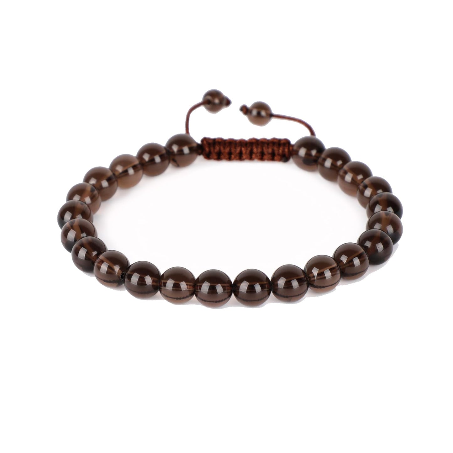 AD Beads Natural 8mm Gemstone Bracelets Healing Power Crystal Macrame Adjustable 7-9 Inch (Smoky Quartz)