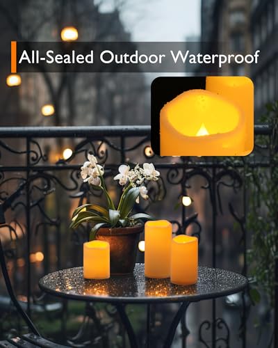 Homemory 3 Pack Flameless Candles, Outdoor Waterproof, Battery Operated LED Pillar Candles with Remote Control and Timer, Plastic, Long Lasting，4”5”6” - size: Set of 3