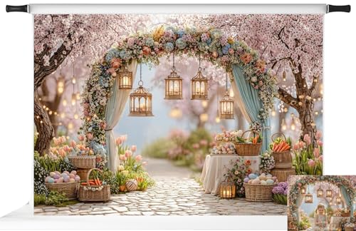 Kate Easter Photography Backdrops Arch Spring Flowers Colorful Eggs Party Banner Photo Props, 7x5ft - size: 7x5ft