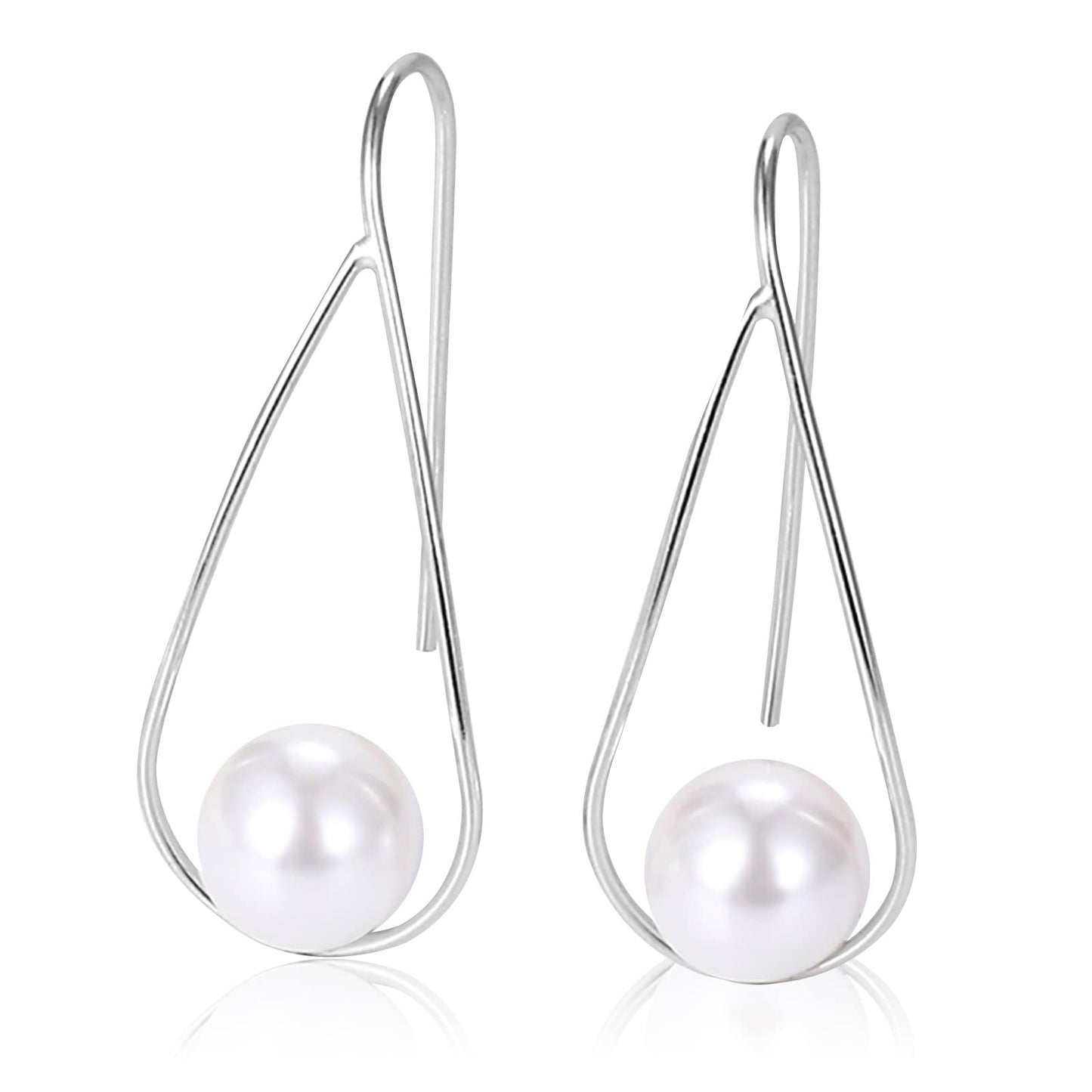 Mothers Day Gifts for Her Pearl Earrings For Women，White Pearl Drop Earrings 925 Sterling Silver Earrings