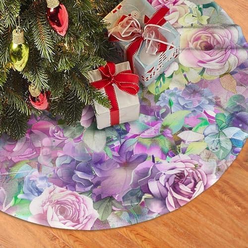 Roses Flowers Floral Christmas Tree Skirts 30", Xmas Tree Cloth Mats Trees Skirts for Decor Gift, Home Decoration
