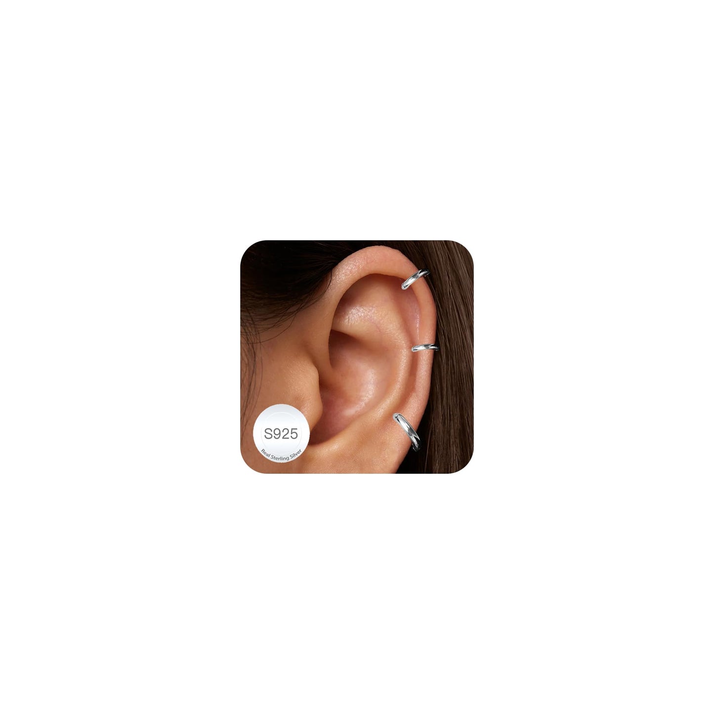 DORANA 3 Pairs 925 Sterling Silver Earrings for Women Non Tarnish Small Huggie Hoop Earrings Hypoallergenic Cartilage Hoops Stackable Earring Silver Stacks Sets for Multiple Piercing