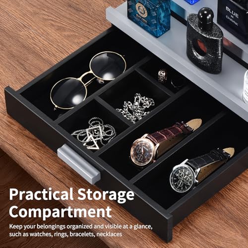 Perfume Organizer for Men, 4 Tier Wood Perfume Display Stand with Velvet Lining Drawer and Hidden Compartment for Watch,Jewelry,Perfume Display Risers,A Gift for Men (Black+Gray) - style: 4 Tier - BlackGrey