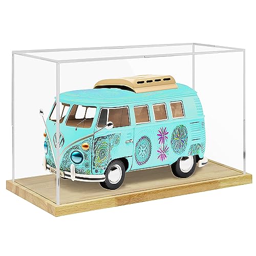 Clear Acrylic Display Case with Solid Wood Base for Trophy, Collectibles, Assemble Cube Display Box Stand Dust Proof Protection Showcase for Action Figures Toys - by BenchPro - size: 16" H x 24" L x 12" D, style: 1" Thick Wood
