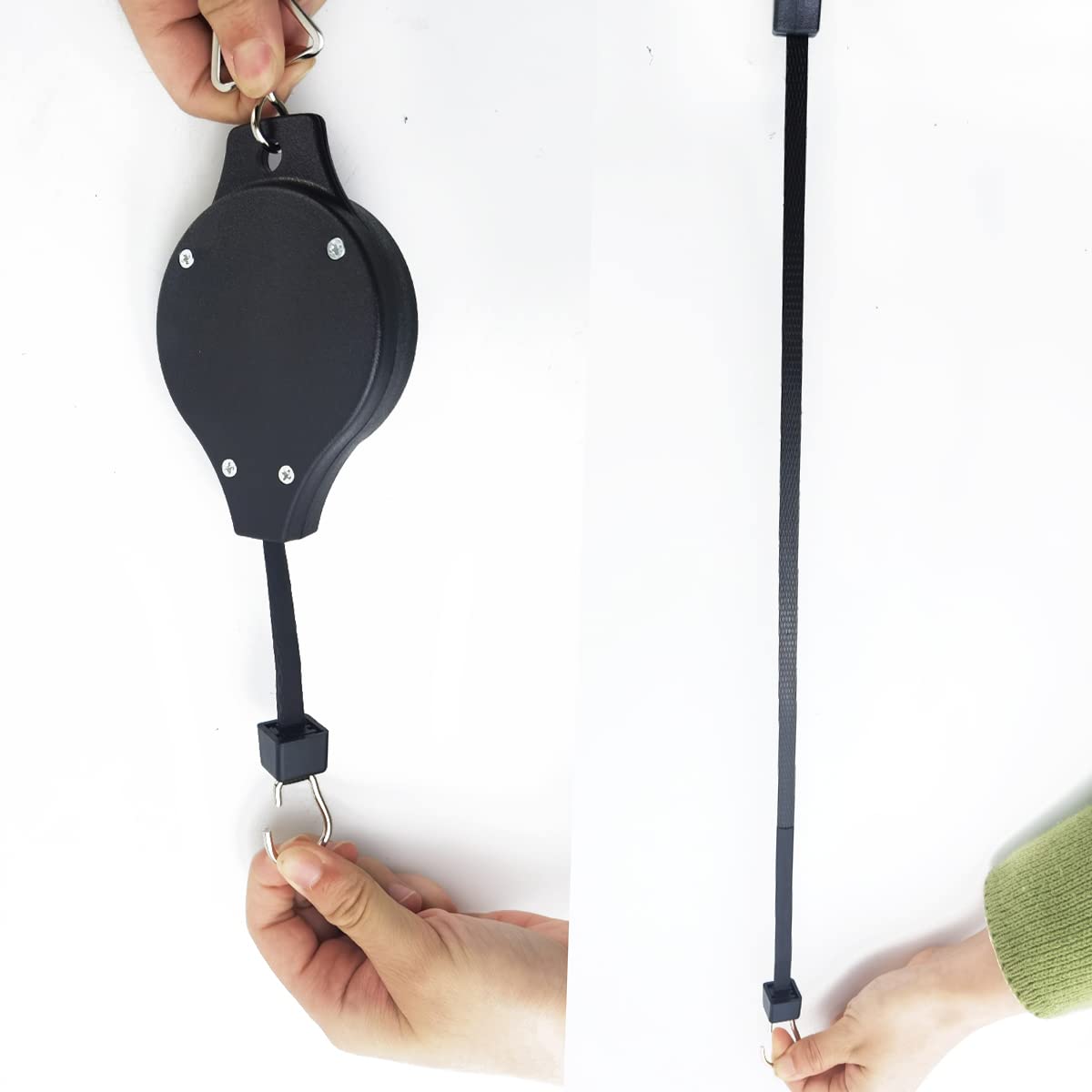 GXXMEI 2PCS Retractable Pulley Plant Hanger with 2PCS Ceiling Hooks Plant Pulley Hanging Flower Basket Hook Hanger for Garden Baskets Pots and Birds Feeder in Different Height