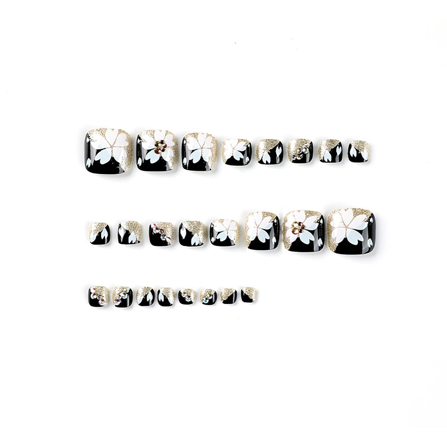 Vezocim Press on Nails with Black White Checkerboard Designs, 24Pcs Artificial White Fake Nails for Toe, Glossy Full Cover Square Acrylic False Toenails, Glue ons Toenails with Charm for Women