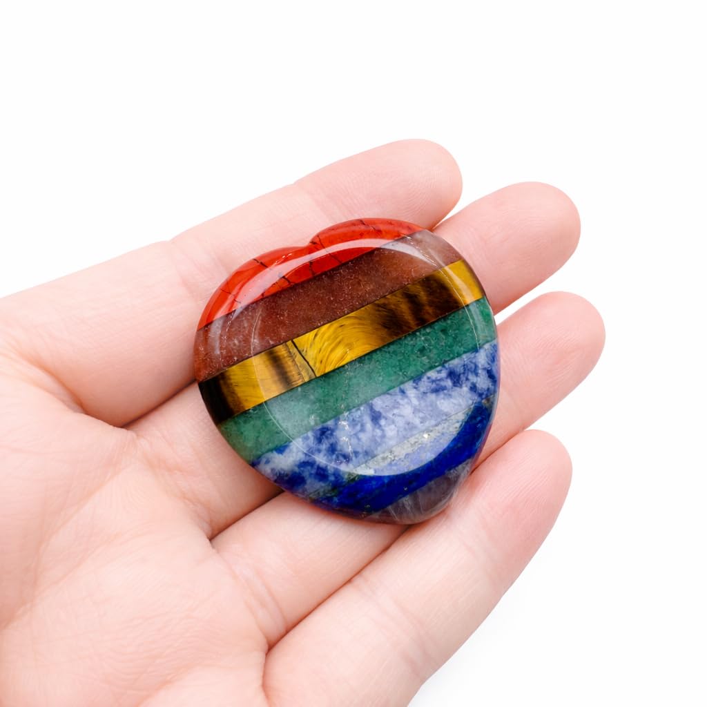 Healing Crystals Thumb Stone, 7 Chakra Heart Worry Stone for Anxiety Relief, Hand-Polished Meditation Stone, 1.57” Stress Relief & Mindfulness Gift