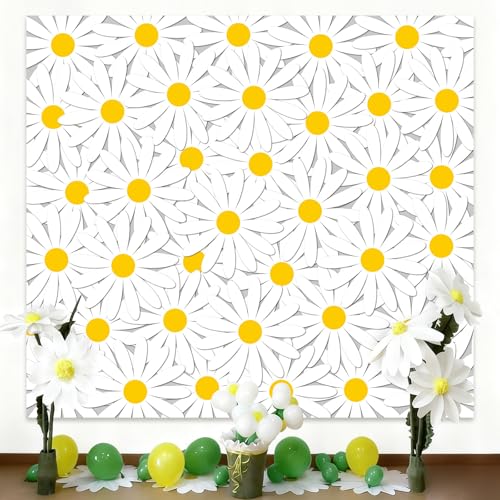 Wiooffen Daisy Party Backdrop Spring Groovy Boho Birthday Decorations Daisy Flower Backdrop Photography Background Spring Floral Banner for Women Girls Birthday Party Wedding Baby Shower Photo Props