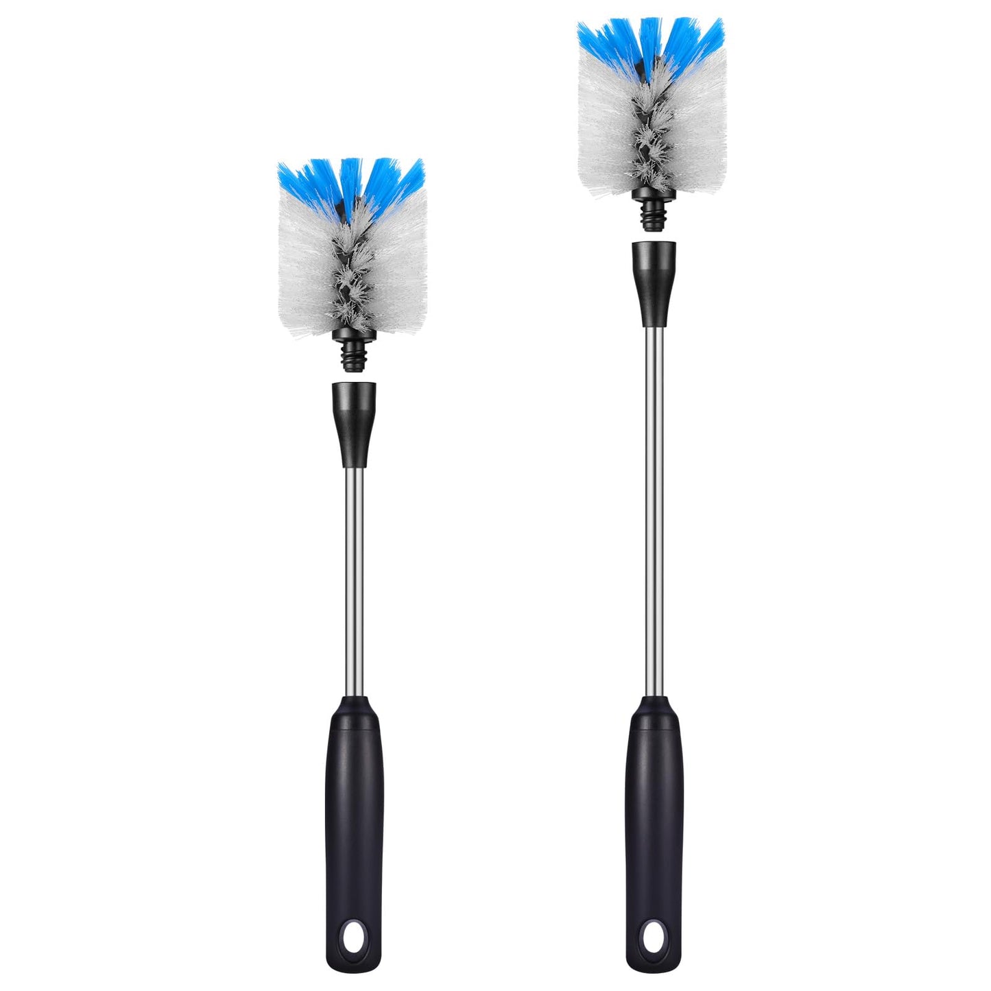 MOSOLAN Stainless Steel Bottle Brush with Replaceable Head, 2 Pack Long Handle Scrubbing Brush for Water Bottles, Glasswares, Mugs, Flasks, Tumblers, Vases, and Kitchen Sink, 13 in - 15 in