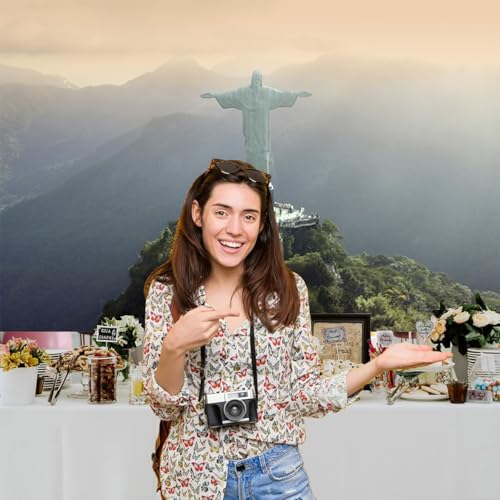 10x8ft Christ The Redeemer Backdrop Famous Place in Rio de Janeiro Brazil Historical Architecture Photography Background Holiday Vacation Travel Party Decorations Photo Studio Props - size: 10x8ft