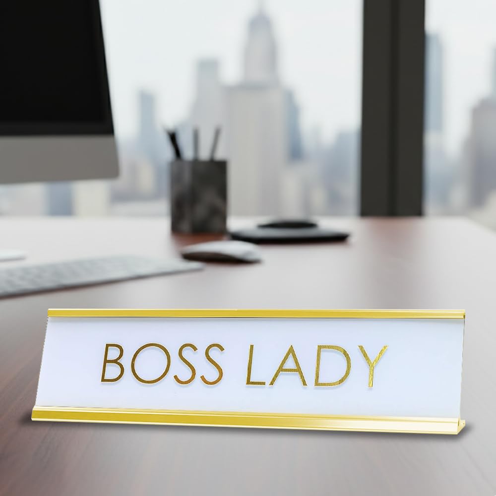 Signs ByLITA Boss Lady White Gold Novelty Desk Sign