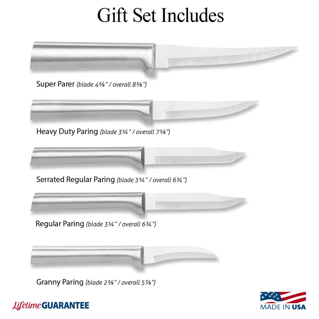 Rada Cutlery All-Star Paring Gift Set (S52) with Quick Edge Sharpener (R119), 6-Piece Knife Set and Knife Sharpener, Stainless Steel Blades, Silver Handle
