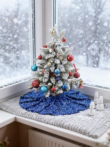 Royal Blue Christmas Tree Skirt: Small Sequin Xmas Tree Skirts - 36 Inches Velvet Tree Skirt for Festive Holiday Party Decorations
