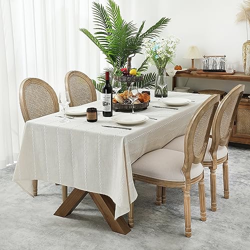 Chassic 60 x 120 inches Farmhouse Style Linen tablecloths, Wrinkle Resistant Washable Dining Room Table Cloths for 8 Foot Rectangle Tables - Beige - color: Beige, size: 120" x 60" (Rectangular)