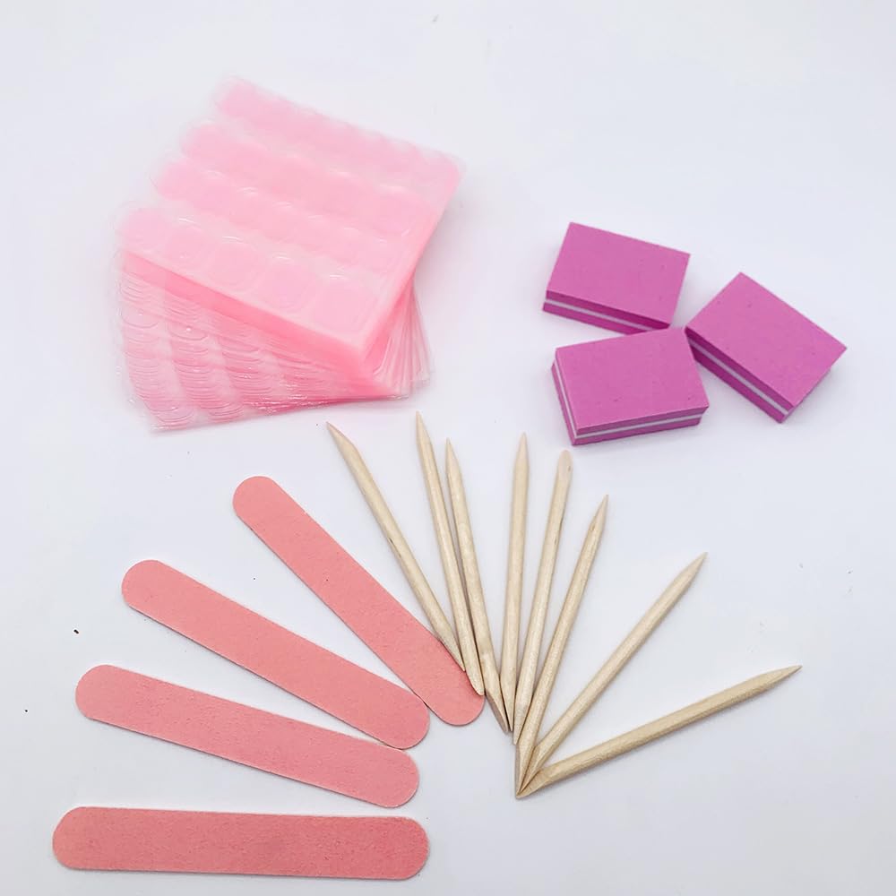 50 Set Press On Nail Tool Prep Kit for Nail Salon Business, Disposable Manicure Kit with Nail File, Mini Nail Buffer, Adhesive Nail Tabs, Wood Stick, Packaging Bag