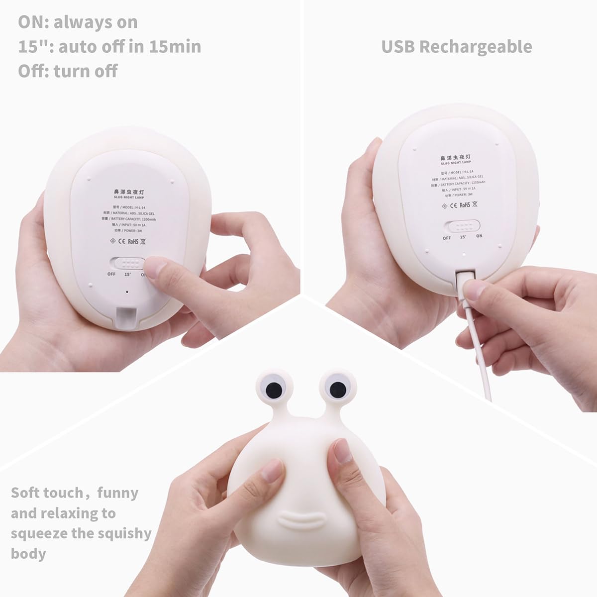 ipalmay Home Night Lights for Kids USB Rechargeable Lamps, ABS+PC Bedside Lamp for Breastfeeding, Touch Control&Timer Setting, White