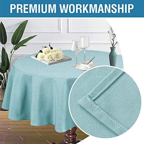 H.VERSAILTEX Linen Textured Table Cloths Round 60 Inch Premium Solid Tablecloth Spill-Proof Waterproof Table Cover for Dining Buffet Feature Extra Soft and Thick Fabric Wrinkle Free, Aqua - color: Aqua, size: 60" (Round)