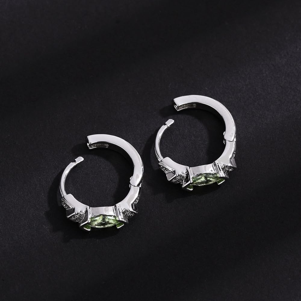 Lymphatic Drainage Slimming Hoop Earrings, Titanium Ion Lymphvity Germanium Earring Acupuncture Therapy Hoop Moissanite Earrings Jewelry for Women Men (silver+light green)