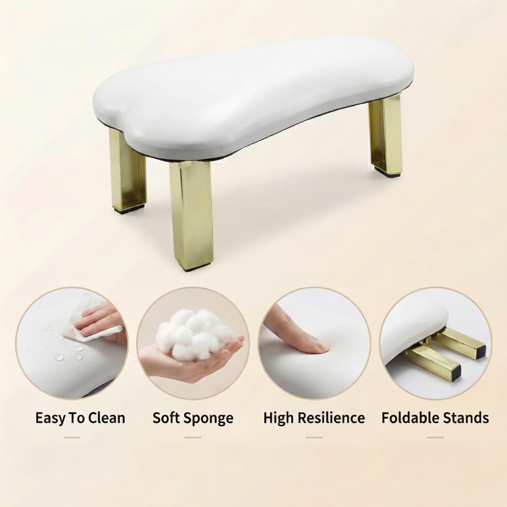 Mini Arm Rest for Nails Tech: Heart Shaped Nail Arm Rest with 3 Foldable Metal Golden Stands - Easy Storage&Space-saving&Lightweight - 45° Ergonomic Hand Rest for Nails Tech for Manicurist Kids Girls