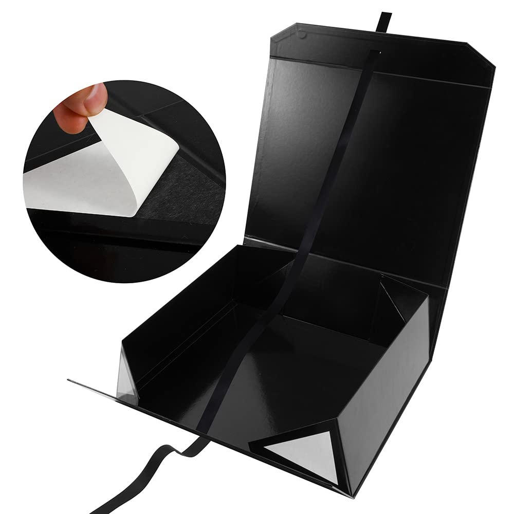 GoooodGift Extra Large Black Gift Box 19x16x6 Inches, Huge Gift Box with Ribbon Lid Magnetic Closure, Groomsman Proposal Box, Gift Boxes for Wedding Dress (Glossy Black)