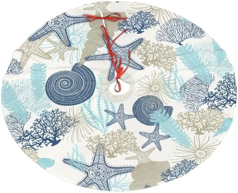 Starfish Algae Corals Seashells Christmas Tree Skirts Starfish Algae Corals Seashells Printed Tree Skirt 48" Gorgeous Xmas Holiday Party Ornaments Keepsake Gift