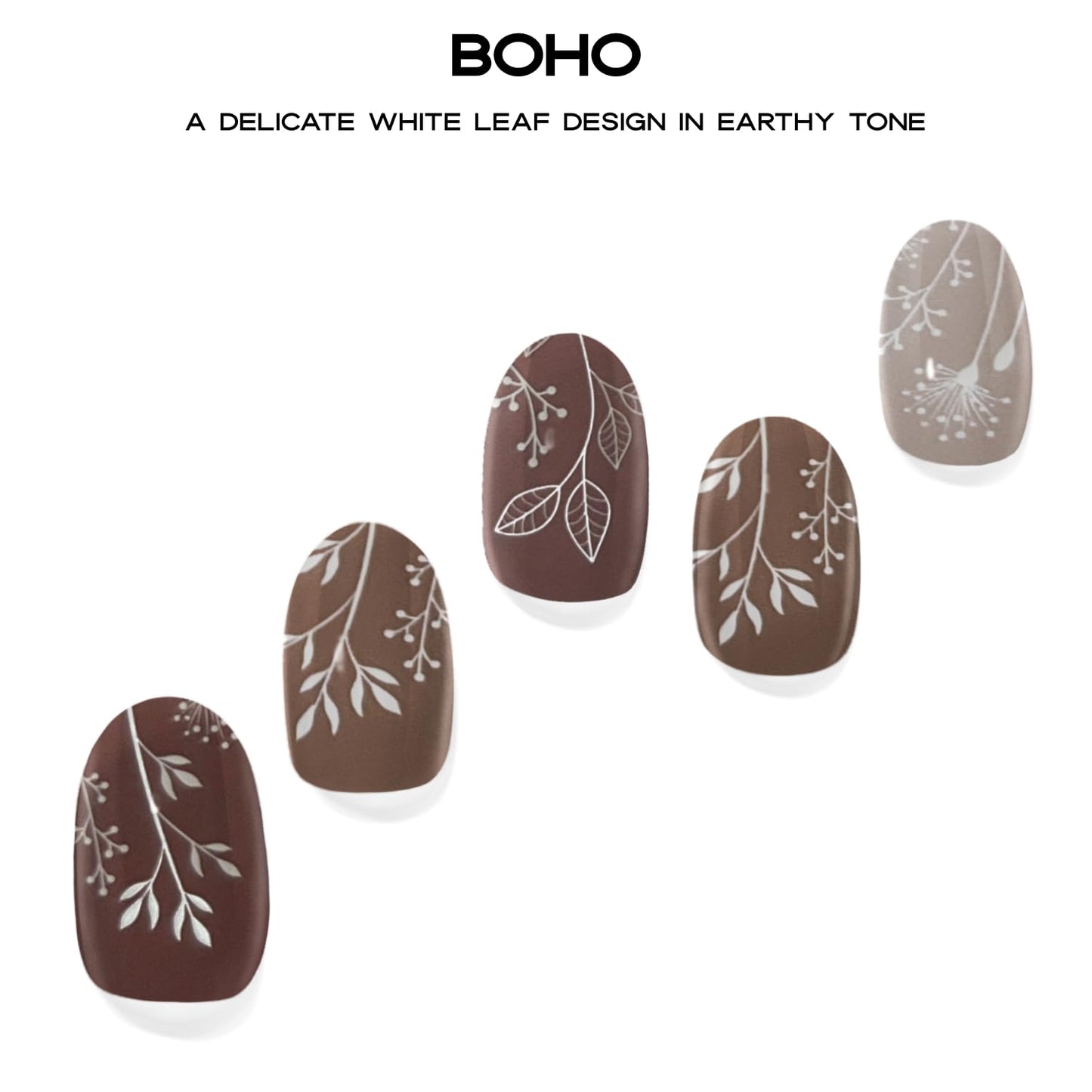 Adora Couture Semi Cured Gel Nail Strips with 30 Pieces - Salon Quality Manicure Kit for Women Easy Application Wraps Includes Prep Pads Nail File Wooden Stick, UV Light Required (Brown Boho)