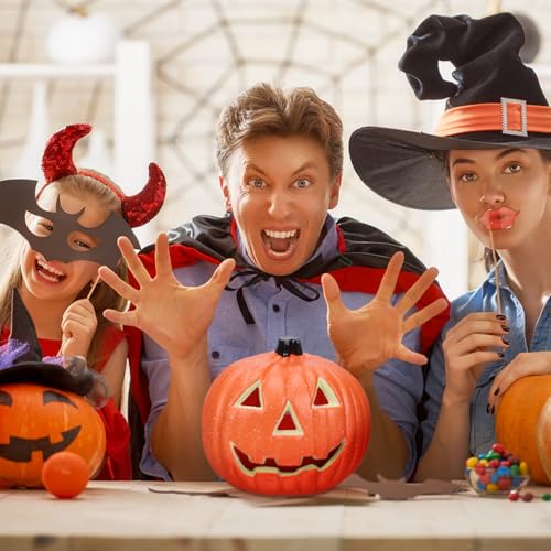 Housoutil Hollow Out Jack-o-Lantern Orange Decor Outdoor Plant LED Lanterns Halloween Pumpkin Table Light Artificial Glowing Pumpkins LED Halloween Pumpkin Light Plastic Orange Party Decor