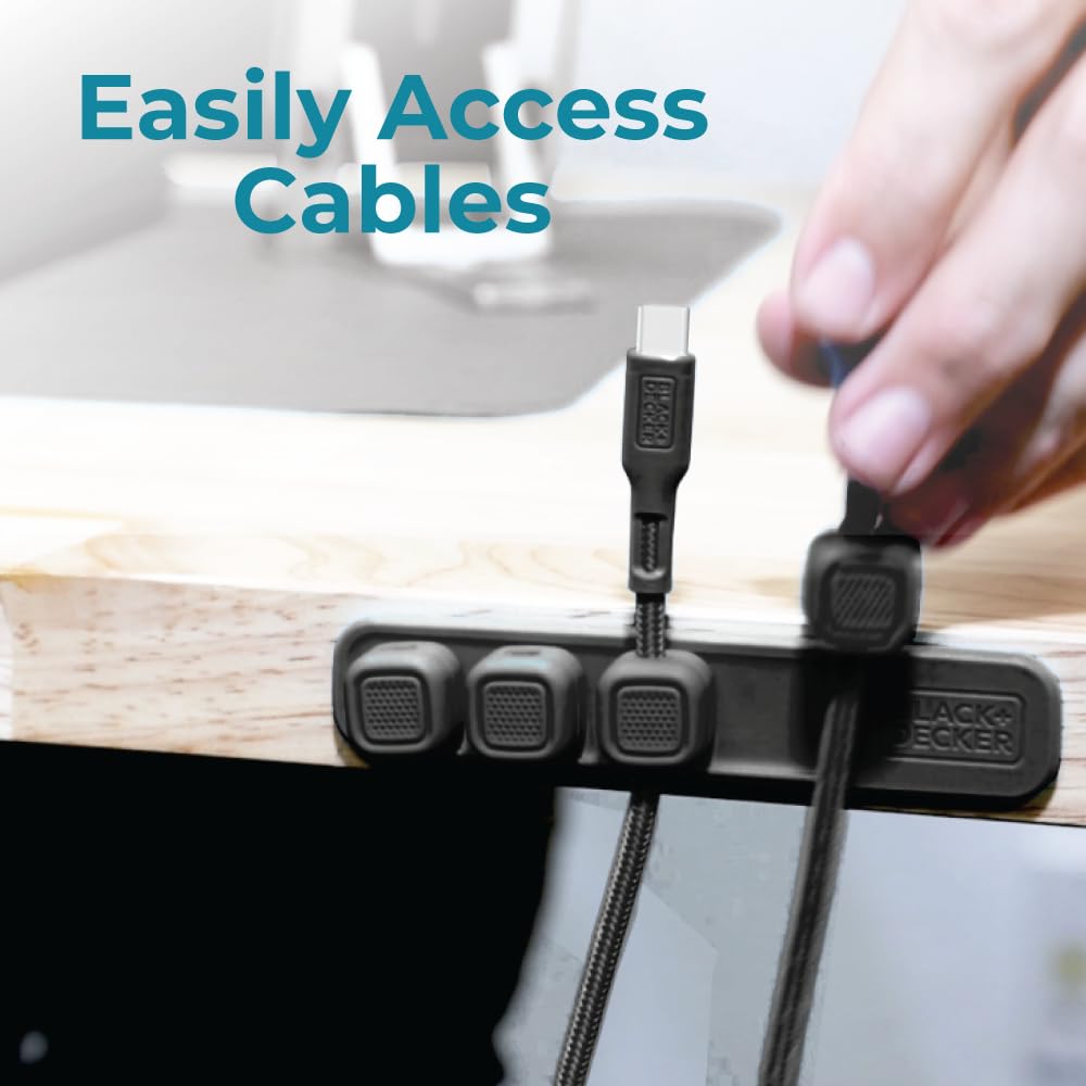BLACK+DECKER Home Office Kit, 7 PCS Set, Desk Pad, 2-Port PD Charger, Ergonomic Mouse Pad, Phone Stand, Combo Cables, Cable Organizer, Workspace Accessories Perfect for Work-from-Home (Black)