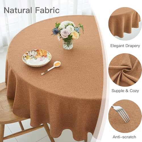 maxmill Fall Round Tablecloth Linen Texture Stain Resistant Waterproof Anti-Shrink Spillproof Washable Soft Table Cloth for Dining Room, Farmhouse Harvest Thanksgiving Holiday Party, 70 Inch, Amber - color: Amber, size: 70" (Round)