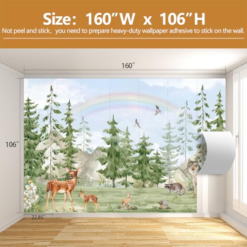 Green Pine Tree Wallpaper Safari Wallpaper Mural for Kids Room Nursery （Not Peel and Stick） - color: Cybh-955, size: 160" x 106"
