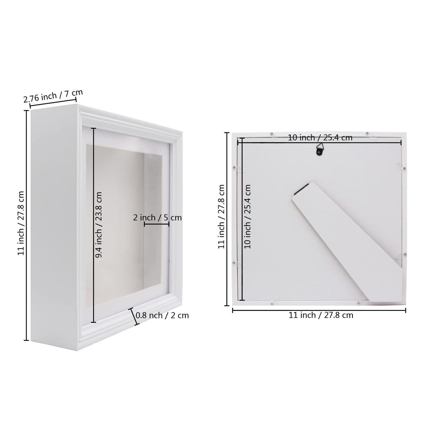 10x10 Shadow Box Frame, 3D Shadow Box Display Case with European Border, Memory Box for Baby Handprint & Footprint DIY Hand Foot Print 3D Plaster, Collages, Collections, Mementos(2-inch Depth, White)