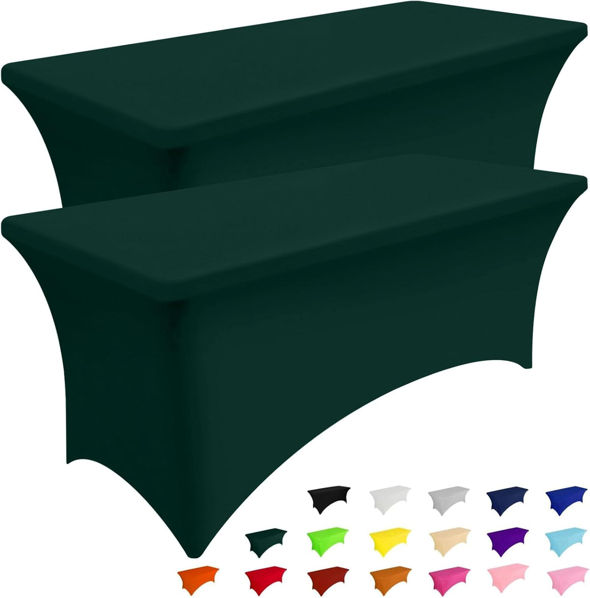 Smiry 2 Pack Spandex Table Cloth 4FT, Elastic Fitted Stretch Tablecloths, Washable and Wrinkle Free Rectangular Patio Table Cover for Outdoor, Wedding, Banquet (Hunter Green, 48Lx30Wx30H Inch)