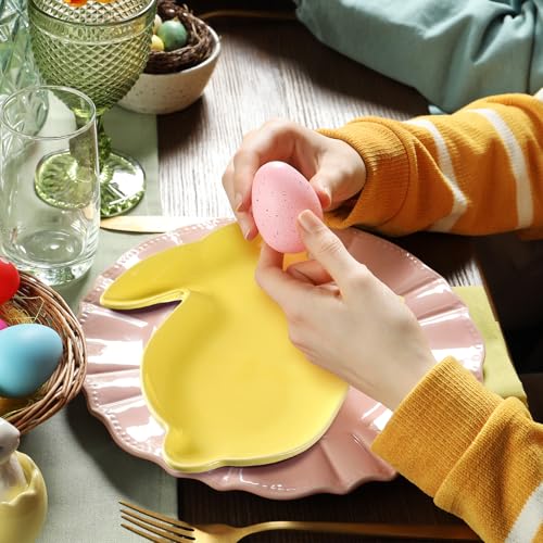 Jinei 4 Pcs Easter Bunny Shaped Plates Ceramic Serving Candy Dishes Rabbit Dinner Tray Salad Dessert Appetizer Plates Dinnerware for Easter Party Spring Garden Tea Party Supplies(Yellow) - color: Yellow