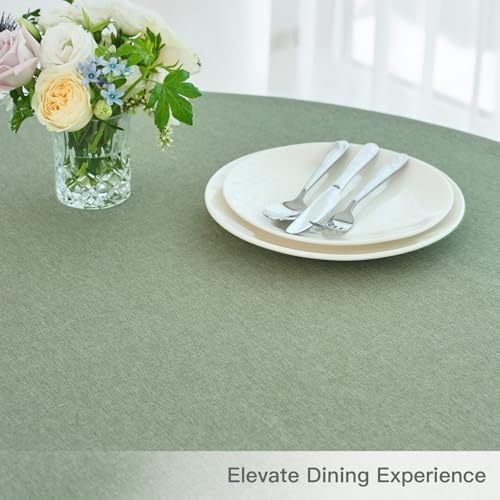 maxmill Linen Textured Tablecloth Spill-Proof Stainproof Wrinkle Free Washable Fabric Table Cloth for Circular Table Cover, Dining Room Buffet Banquet Party Holiday Dinner, Round 70 Inch Sage Green - color: Sage Green, size: 70" (Round)