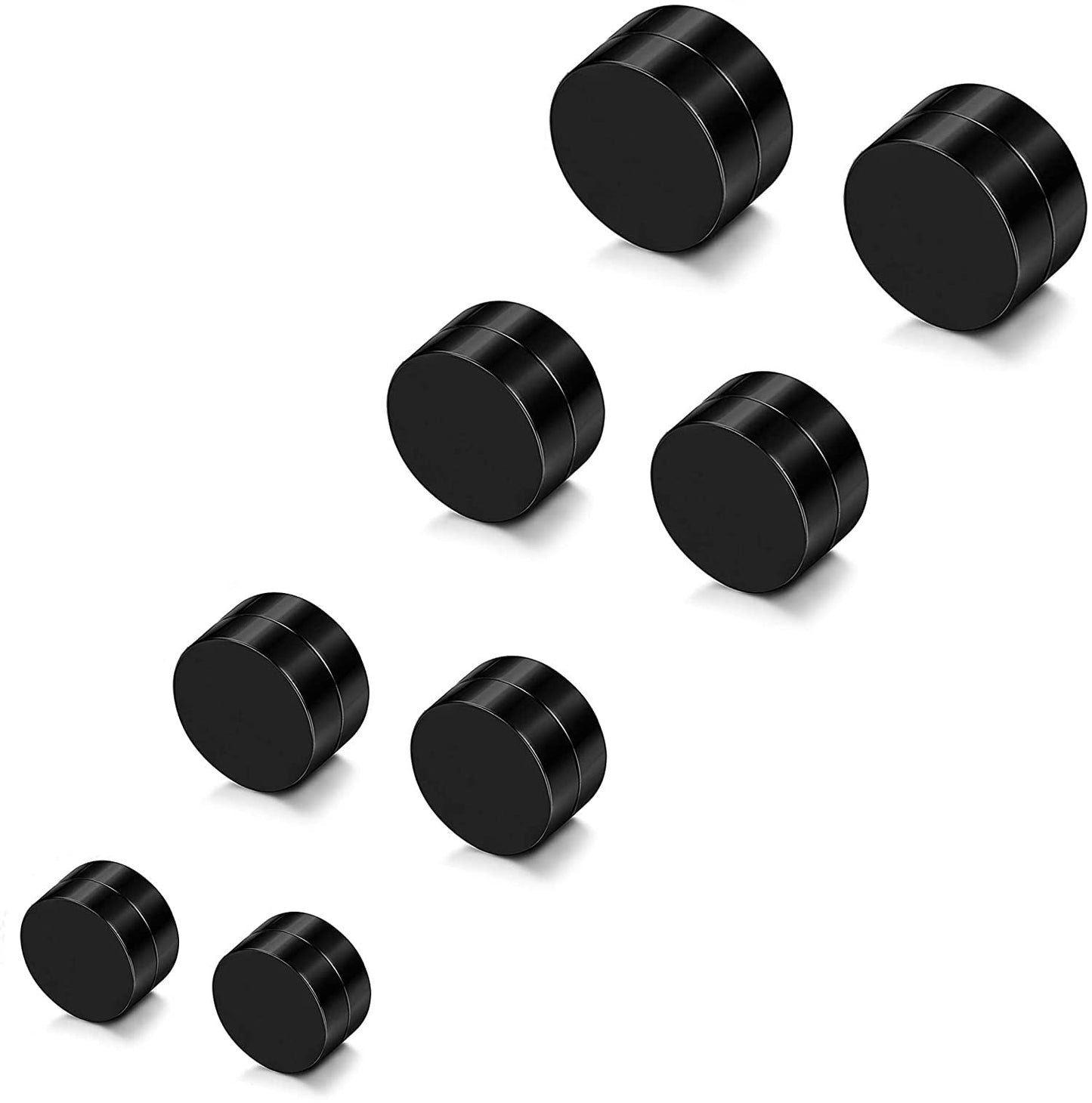 SIISPRI 4-5 Pairs 6-12mm Black Stainless Steel Magnetic Fake Gauges Earring Studs for Men Women Non Pierced Earrings,Hypoallergenic (Black(6-12mm 4 pairs))