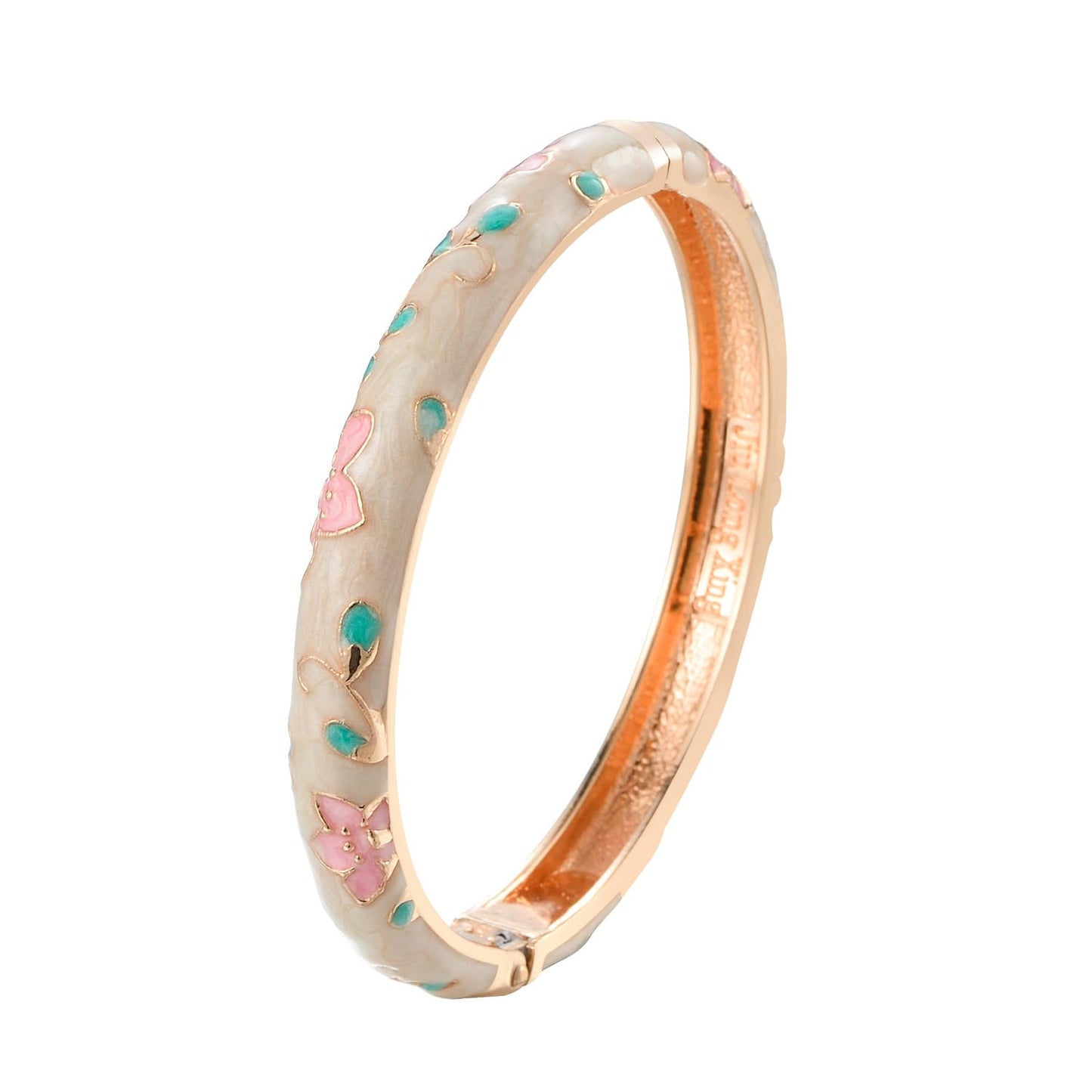 UJOY Bracelets Multicolor Golden Floral Enamel Indian Jewelry Handmade Open Cuff Bangle for Women 55B20 Cream White