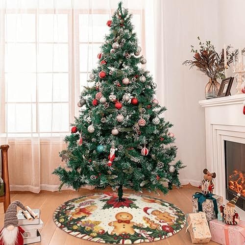 Gingerbread Man Christmas Tree Skirt 36 Inch Xmas Tree Mat Party Decor Supplies for Holiday Home Decorations