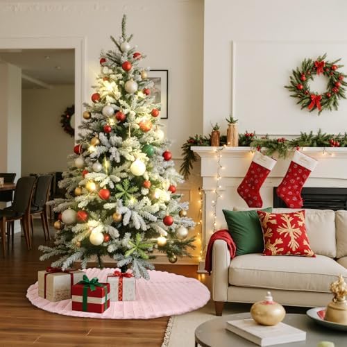 Lanpn Christmas Tree Skirt 16 inch, Faux Fur Xmas Tree Skirt Plush Winter Christmas Tree Mat for Small Mini Pencil Slim Artificial Trees Winter Home Party Indoor Xmas Decor (Pink, 40cm)