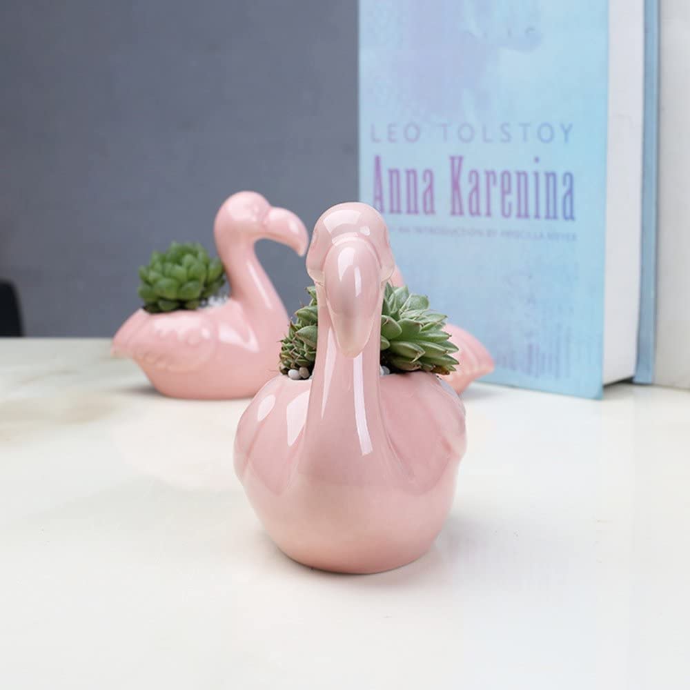 JOIZPAPA Pack of 2 Creative Planter Pots Flamingo Succulent Plants Pots Ceramic Mini Flower Pots Containers