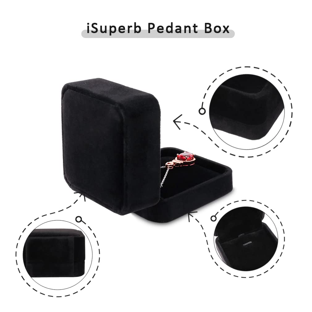 2Pcs Classic Velvet Necklace Box for Jewelry Gift, Black Pendant Display Case for Wedding Engagement Anniversary