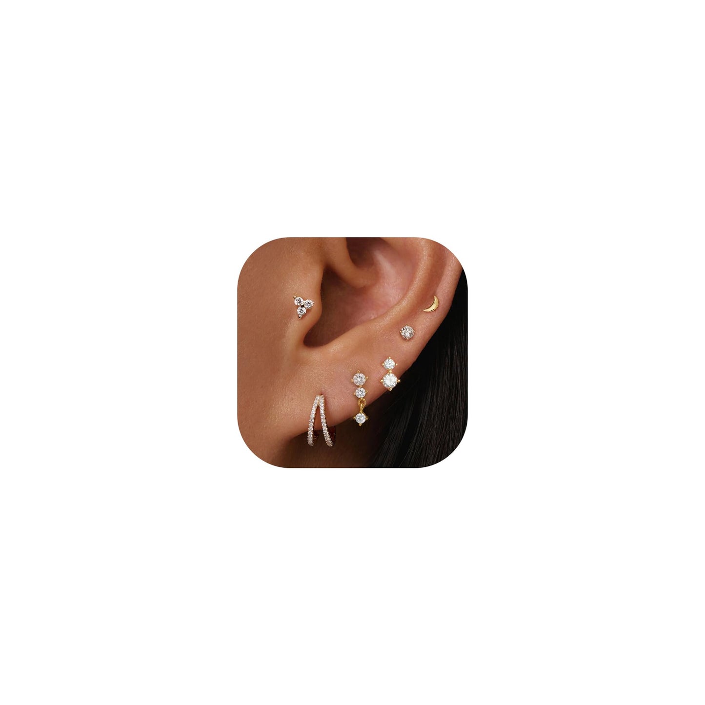 Gold Stud Earrings for Women, 6 Pairs 14K Hypoallergenic Cartilage Earrings for Multiple Piercing, Dainty Small Stackable Gold Hoop Earrings Set (Gold C)