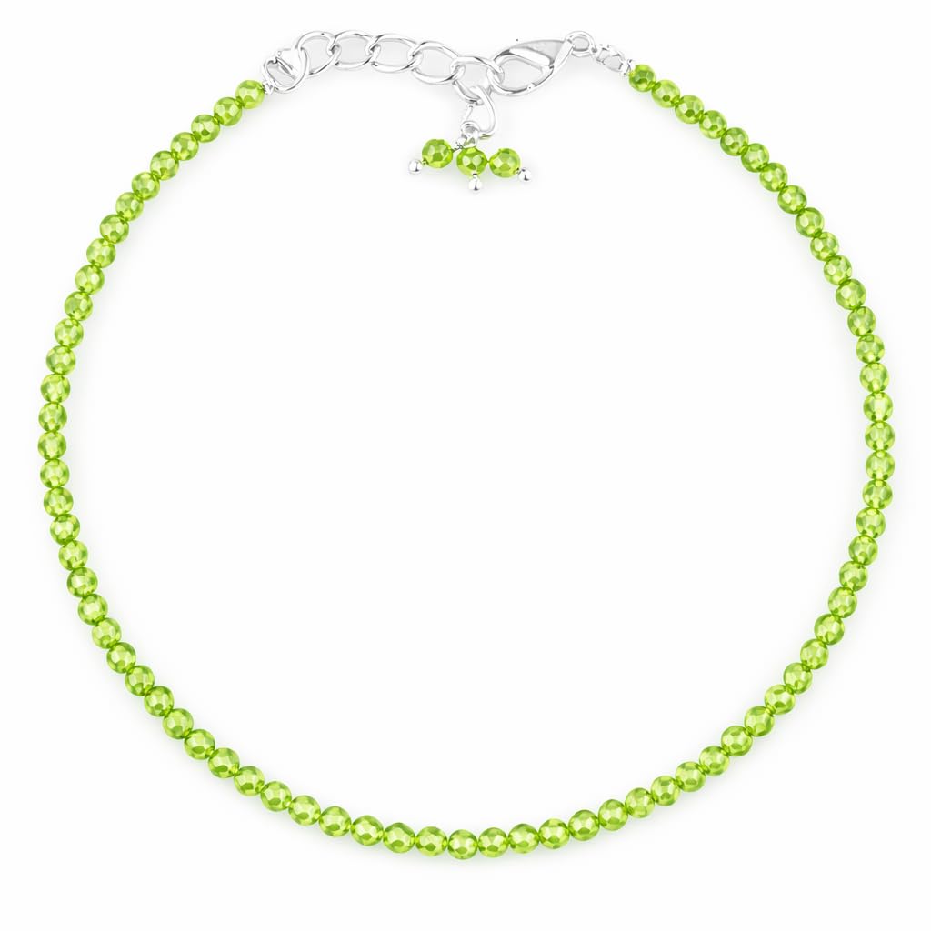 Gempires Peridot Bracelet for Women | Dainty Gemstone Beaded Bracelet 2.5 mm | Handmade Minimalist Stacking Bracelet | Adjustable Lightweight Everyday Jewelry | August Birthstone Gift for Her
