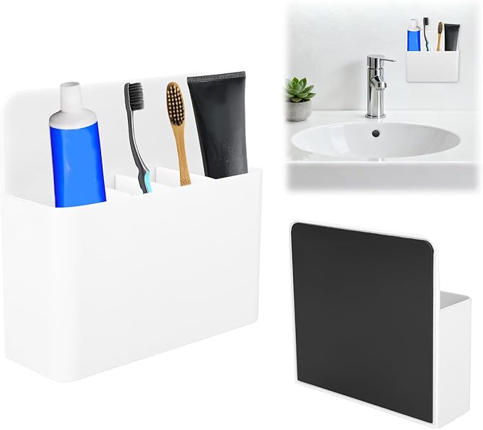 Magnetic Toothbrush Holder with Spacers, Plastic Wall-Mounted Bathroom Organizer Portable Cruise Essentials for Alaska & Caribbean Cruise Stateroom (White)