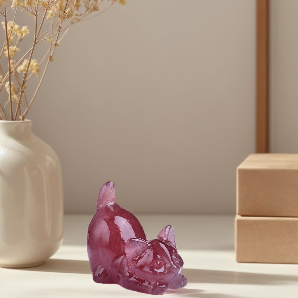 DZJXBZhu Strawberry Quartz Cat Crystal Statue Healing Crystal Reiki Meditation Pocket Gem Guardian Sculpture Home Study Table Desk Decor Collection Gift for Loved Ones