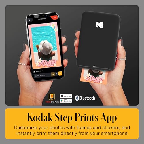 KODAK Step Instant Smartphone Photo Printer, Portable Mini Color Wireless Mobile Printer, Zink 2x3” (5.1x7.5 cm) Sticky-Back Photos, Bluetooth Compatible with iOS & Android Devices, Editing App, Black - color: Black, style: Printer