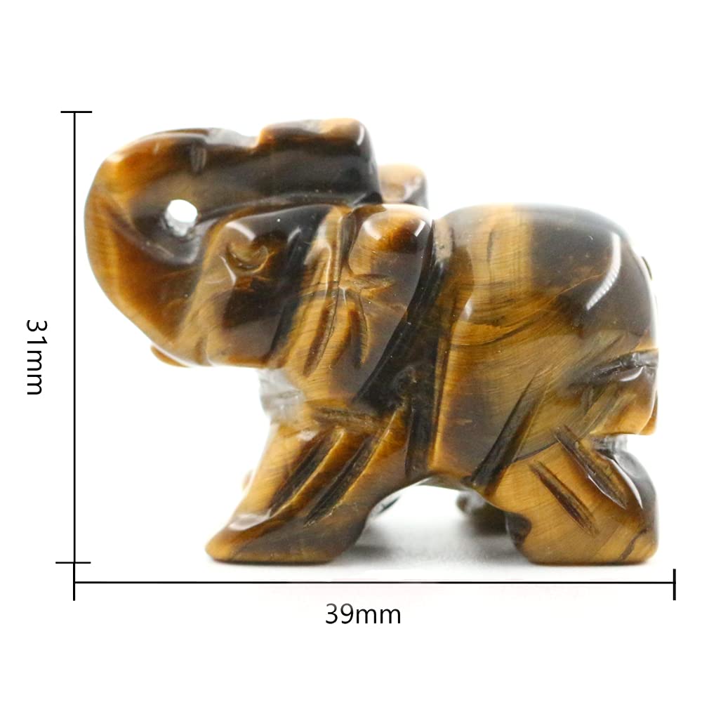 Tiger Eye Elephant Gemstone Figurines Hand Carved Pocket Statue Healing Crystals Good Luck for Home Decor 1.5 inches