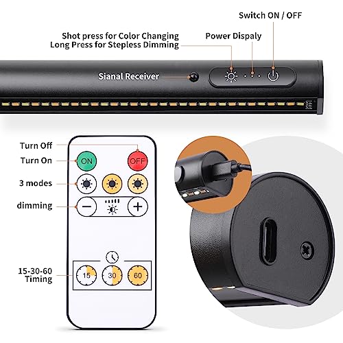 Battery Operated Wireless Picture Light，Rechargeable/Plugged in 31.5inch Painting Display Light,Remote Control Wall Lights with Three Modes and Timing for Art Frame (2 Black) - color: 2 Black