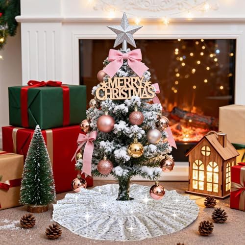White Christmas Tree Skirt 24 Inch Sequin Tree Skirt Ruffle